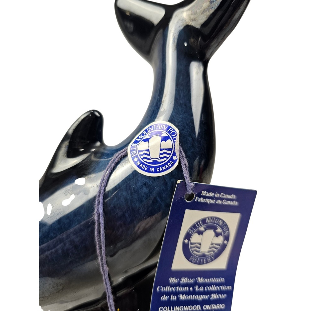 Blue Mountain Pottery Orca Whale Figurine Blue Drip Glaze Made in Canada 201 - Picture 2 of 11